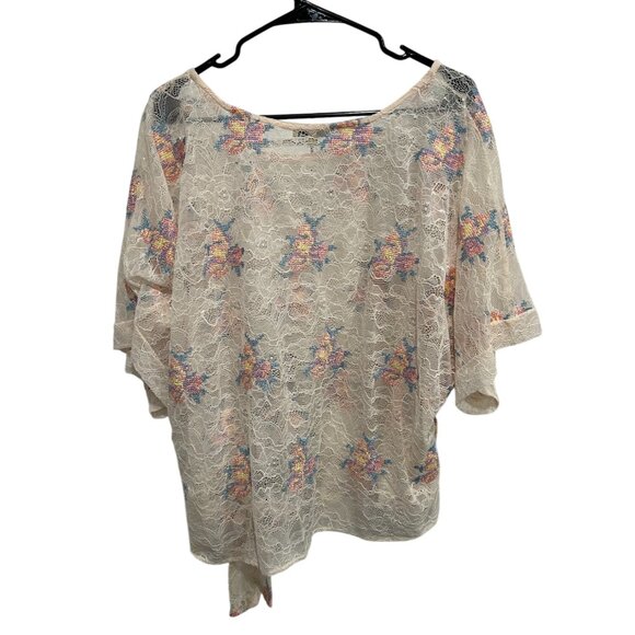 Democracy Womens Floral Lace Tie-Front Detail Semi-Sheer Blouse Size L Boho Chic - Picture 2 of 10